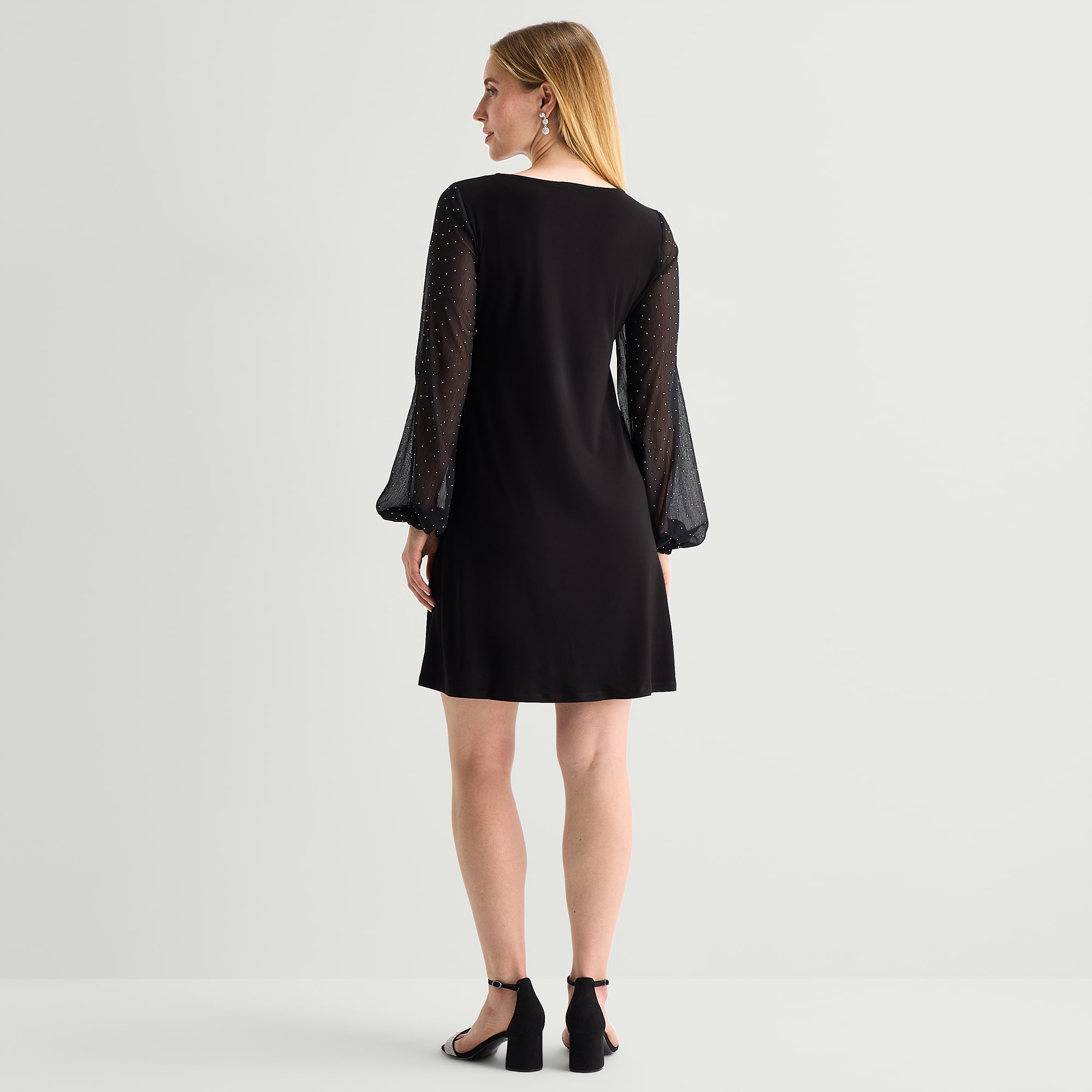 MSK Womens Midi Round Neck Long Sleeve Balloon Fit + Flare Dress