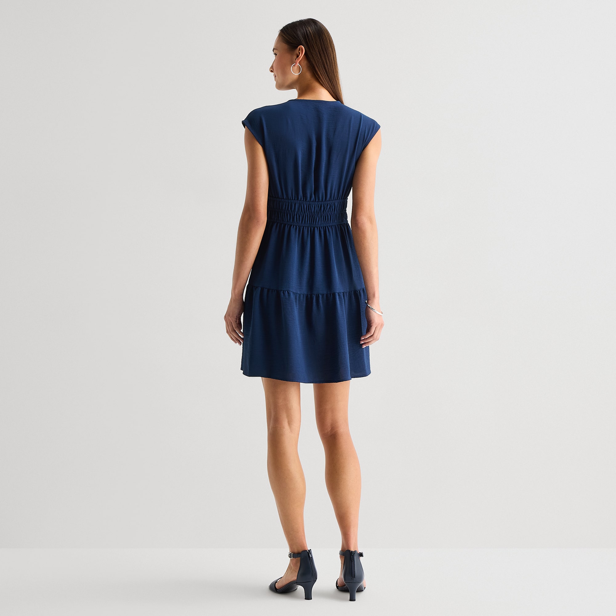 Be by CHETTA B Womens V Neck Short Sleeve Fit + Flare Dress