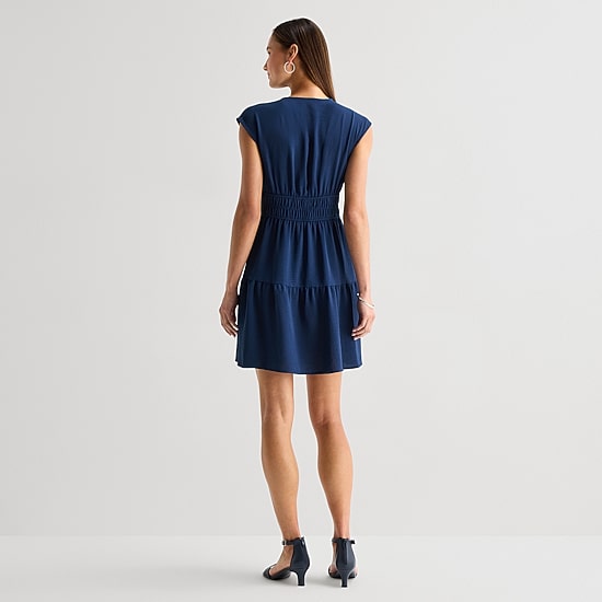 Be by CHETTA B Womens V Neck Short Sleeve Fit + Flare Dress