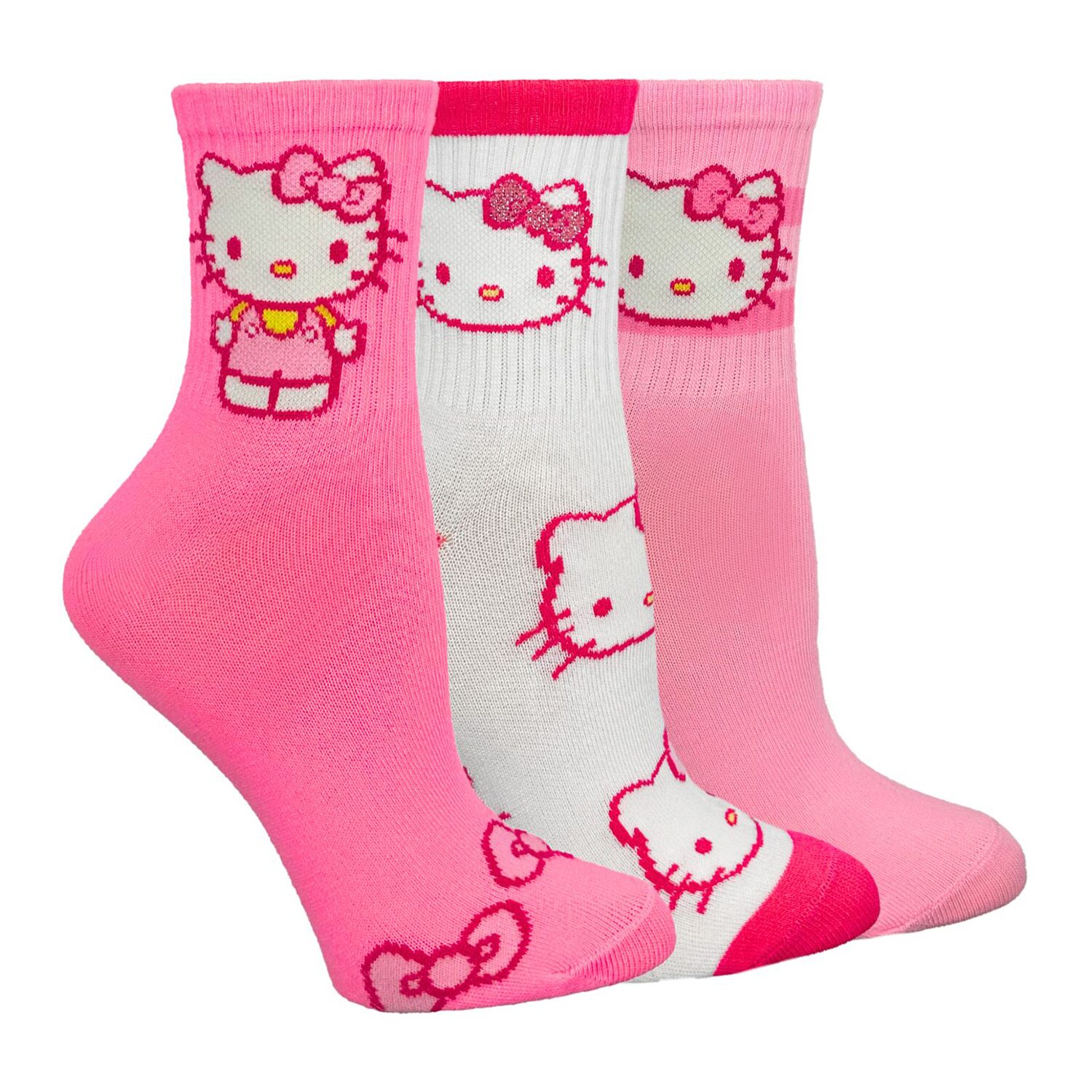 Womens Multi-Pack 3 Pair Hello Kitty Quarter Ankle Socks