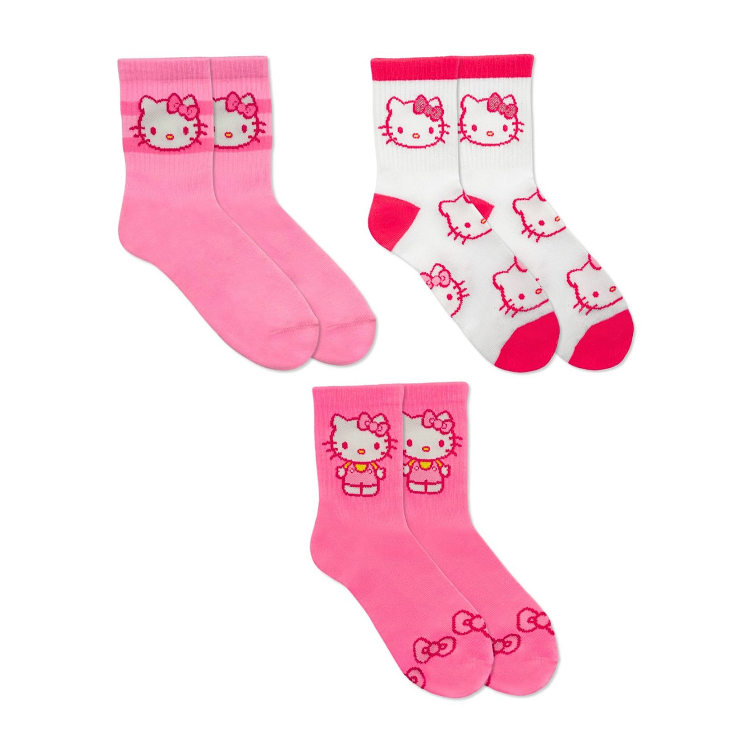 Womens Multi-Pack 3 Pair Hello Kitty Quarter Ankle Socks