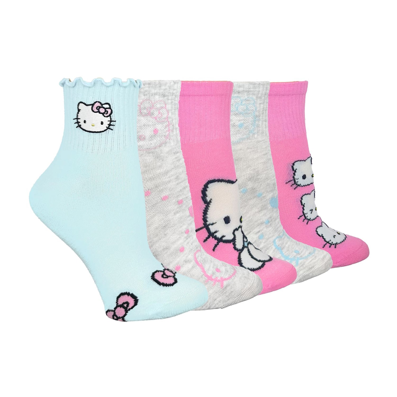 Womens Multi-Pack 5 Pair Hello Kitty Quarter Ankle Socks