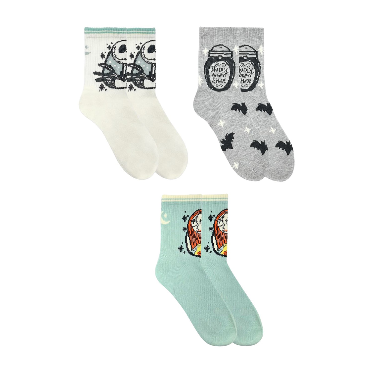 Womens Multi-Pack 3 Pair Nightmare Before Christmas Quarter Ankle Socks