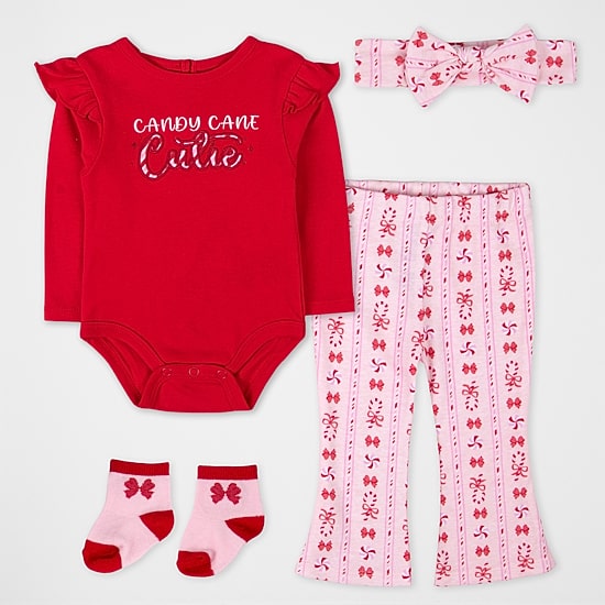 Baby Essentials Christmas Baby Girls 4-pc. Pant Set
