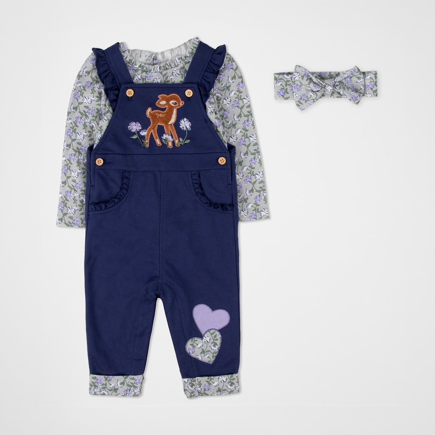 Baby Essentials Girls 3-pc. Overall Set