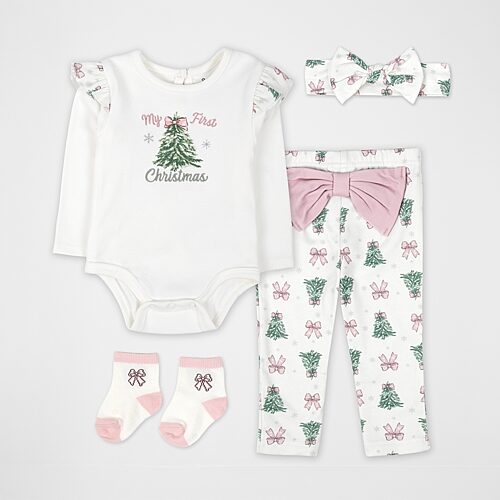 Baby Essentials My First Christmas Baby Girls Knit 4-pc. Pant Set, 9 Months, White