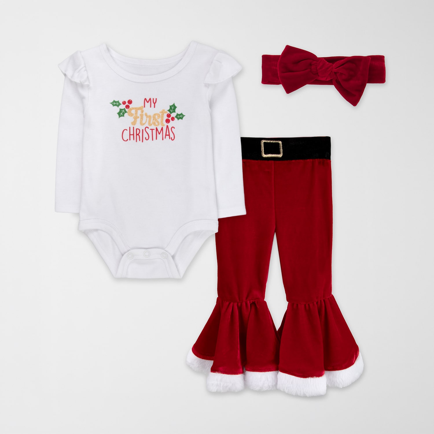 Baby Essentials My First Christmas Girls Knit 3-pc. Pant Set