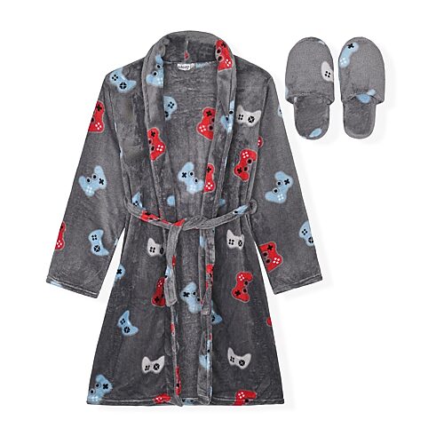 Sleep On It Kids' Boys Long Sleeve Knee Length Robe In Gray