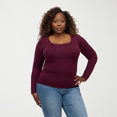 Forever 21 Womens Juniors Scoop Neck Long Sleeve T-shirt In Purple