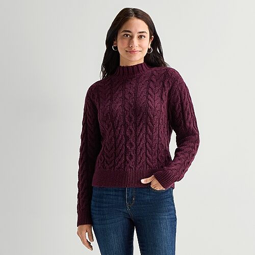 St. John's Bay Womens Mock Neck Long Sleeve Pullover Sweater In Red