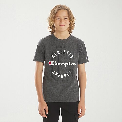 Champion Big Kid Boys Crew Neck Short Sleeve Classic Fit Graphic T-shirt In Gray