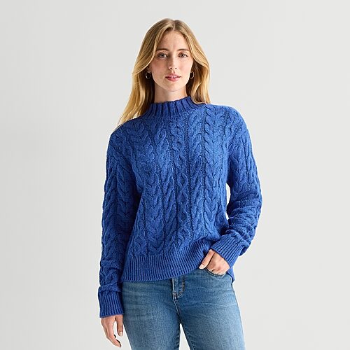 St. John's Bay Womens Mock Neck Long Sleeve Pullover Sweater In Blue