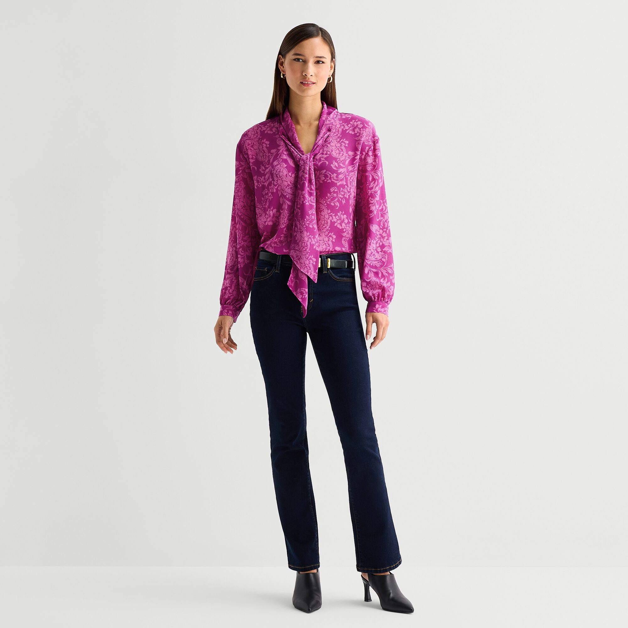 Worthington Womens Split Tie Neck Long Sleeve Blouse
