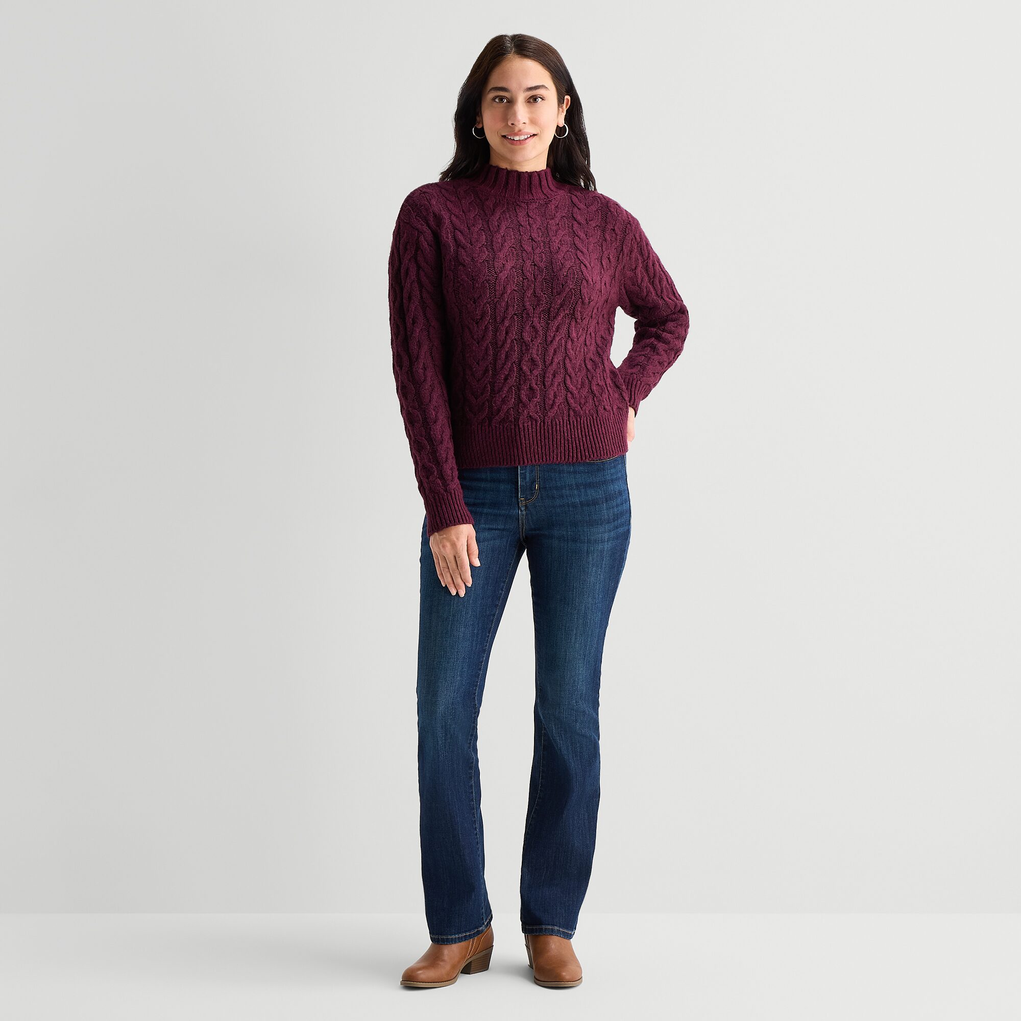 St. John's Bay Womens Mock Neck Long Sleeve Pullover Sweater