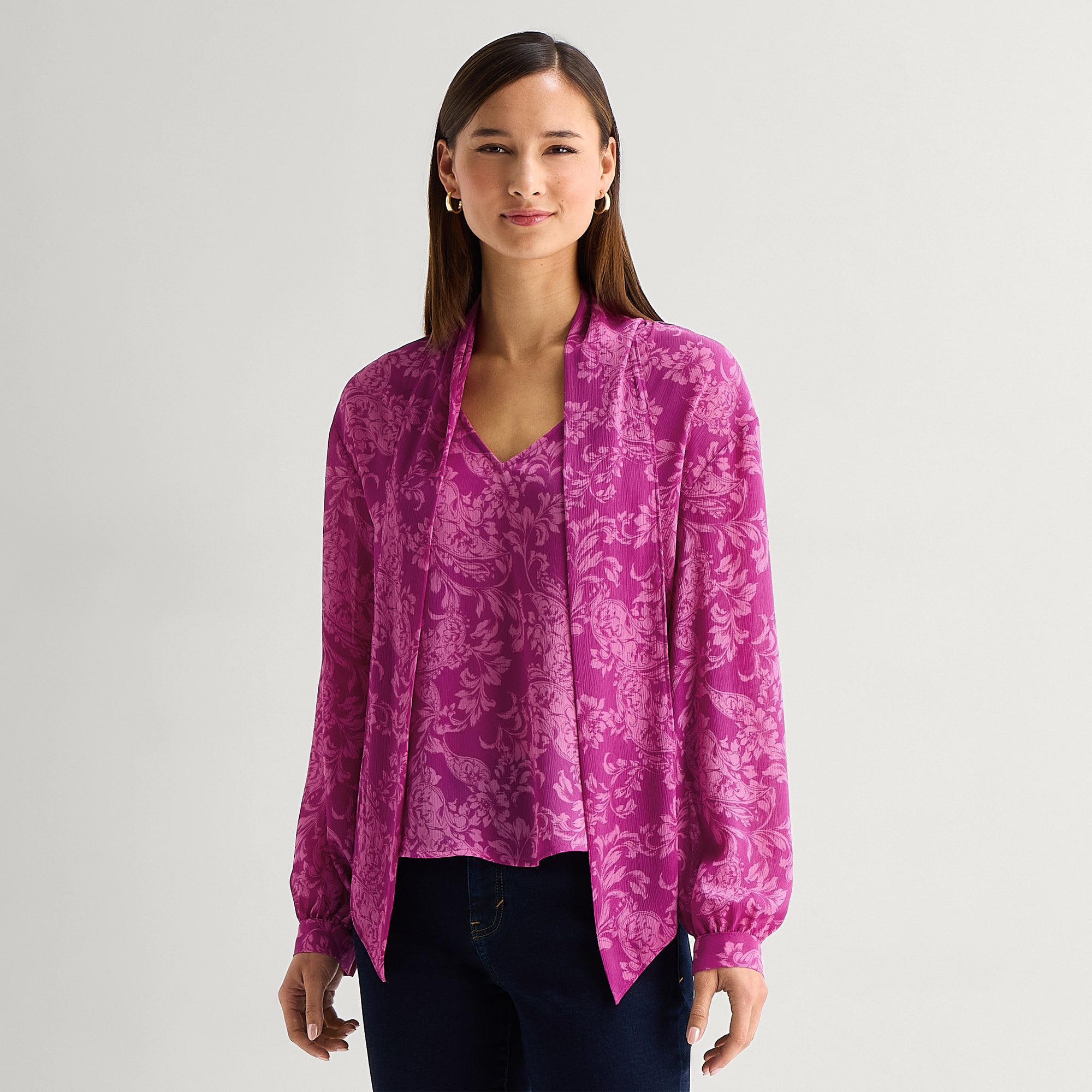 Worthington Womens Split Tie Neck Long Sleeve Blouse