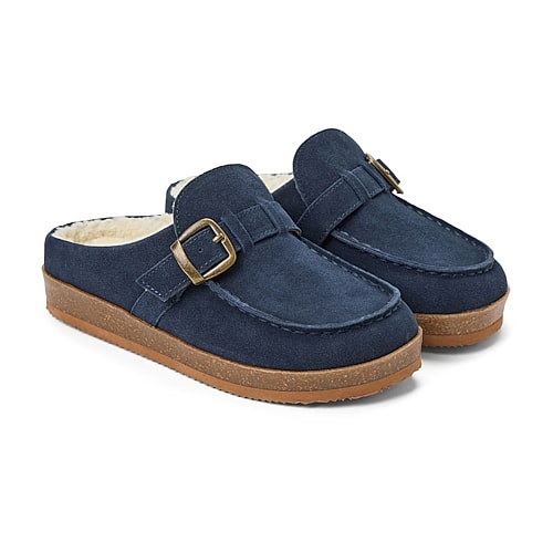 Clarks Women's Genuine Suede Clog Memory Foam Slippers - Navy