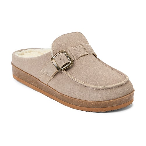 Clarks Women's Genuine Suede Clog Memory Foam Slippers - Stone