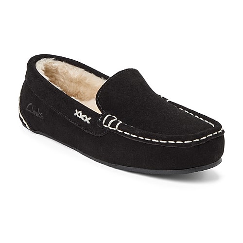 Clarks Women's Suede Driver Moc Memory-Foam Slippers - Black