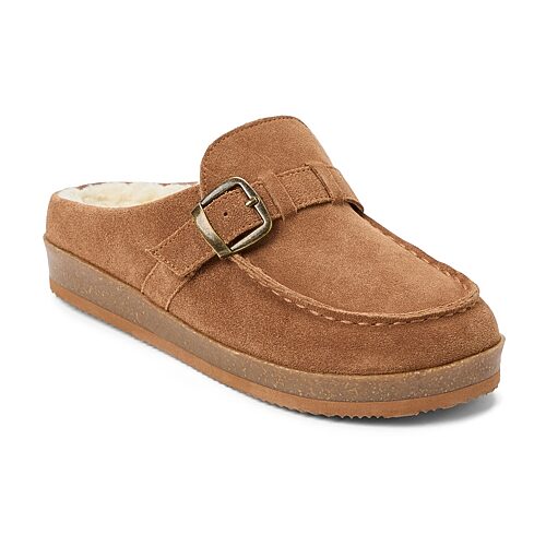 Clarks Women's Genuine Suede Clog Memory Foam Slippers - Cognac