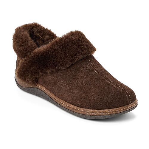 Clarks Women's Suede Ankle Boot Faux Fur Trim Slippers - Chocolate