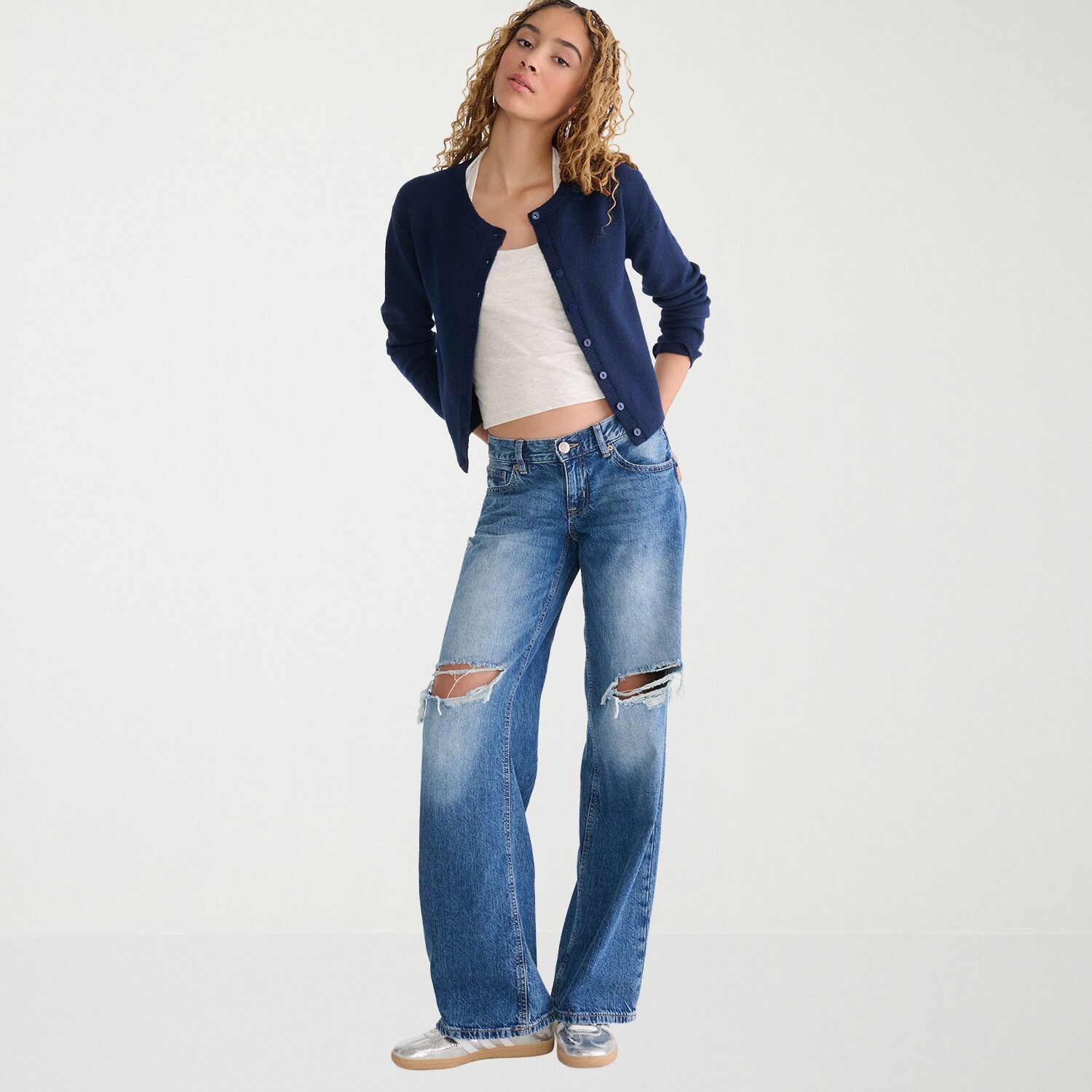 AEROPOSTALE Womens Round Neck Long Sleeve Button Juniors Cardigan