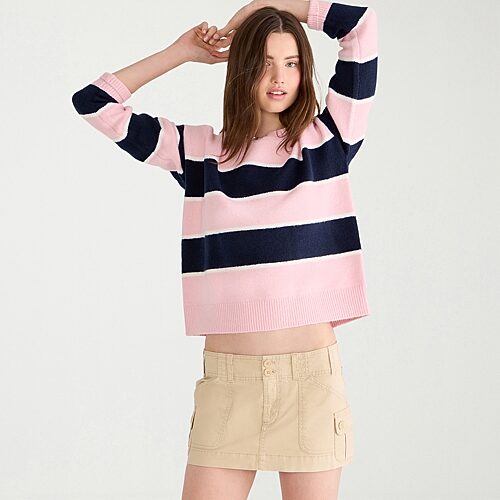 Aéropostale Juniors Womens Round Neck Long Sleeve Striped Pullover Sweater In Pink