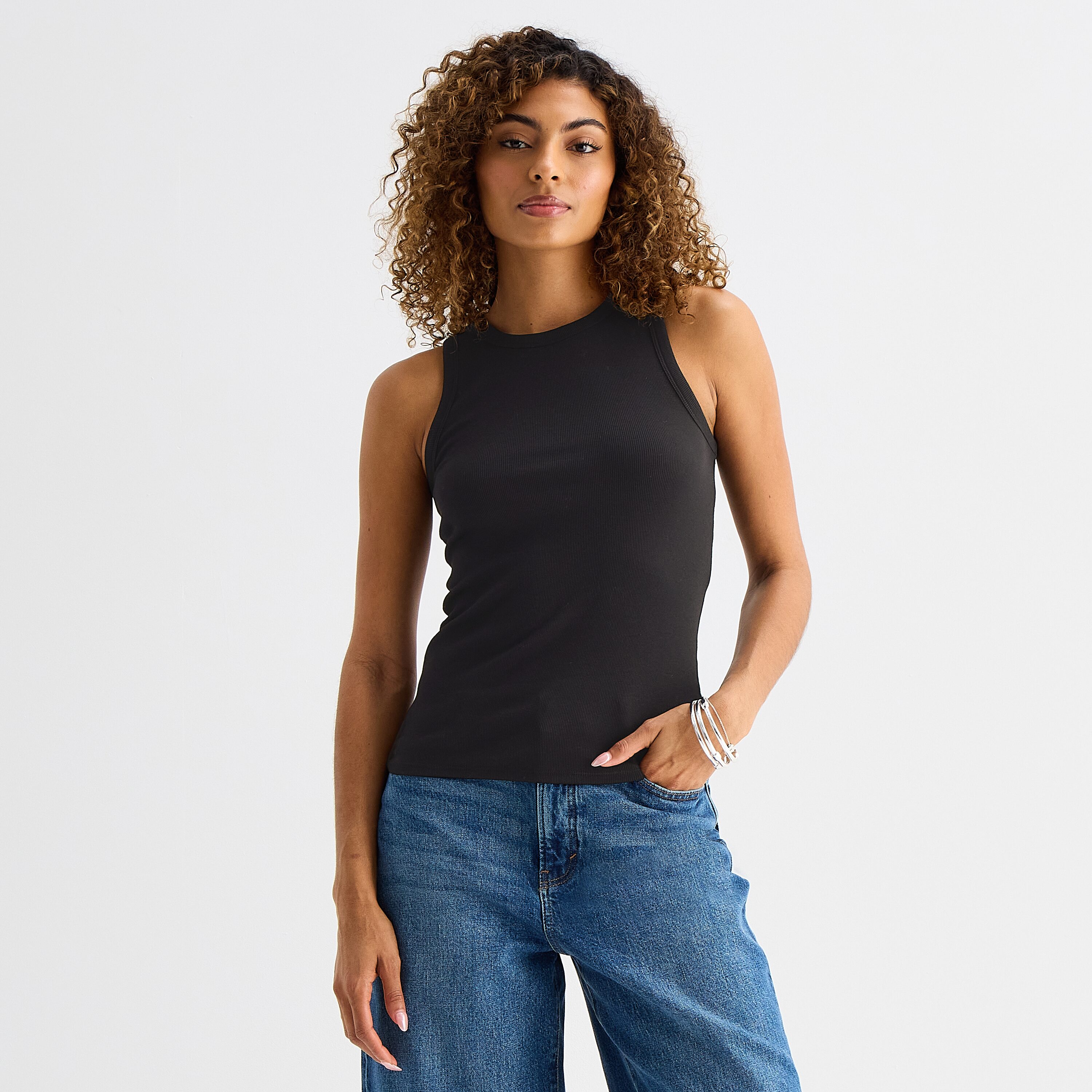 A.N.A Womens Petite High Neck Sleeveless Tank Top