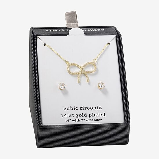 Sparkle Allure Womens Cubic Zirconia 14K Gold Over Brass Bow 2-pc. Jewelry Set