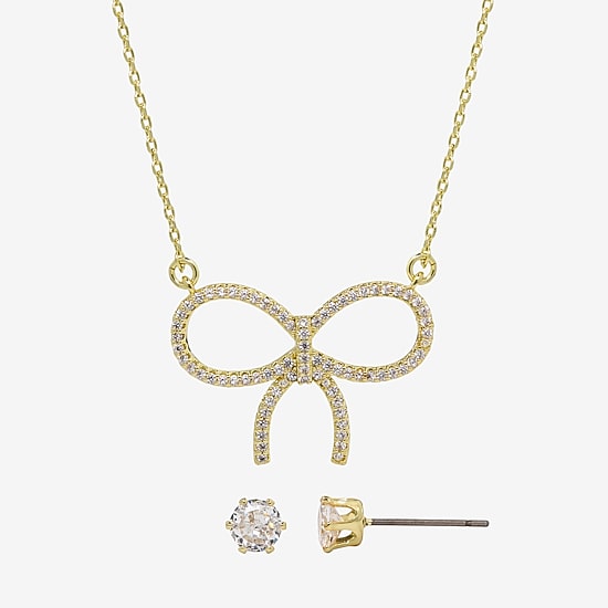 Sparkle Allure Womens Cubic Zirconia 14K Gold Over Brass Bow 2-pc. Jewelry Set
