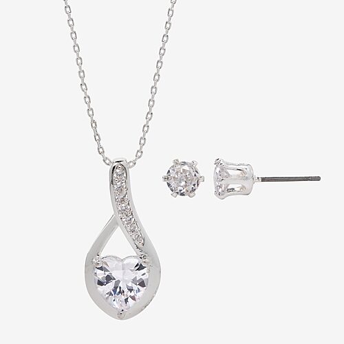 Sparkle Allure Womens Cubic Zirconia Pure Silver Over Brass Heart 2-pc. Jewelry Set, One Size, Silver