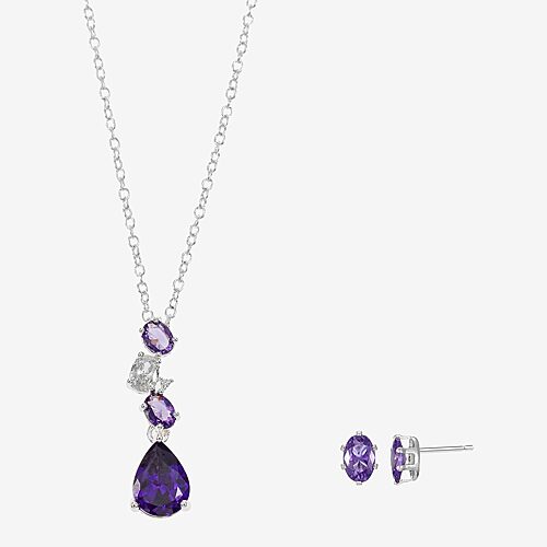Sparkle Allure Womens Purple Cubic Zirconia Pure Silver Over Brass Pear 2-pc. Jewelry Set, One Size, Silver