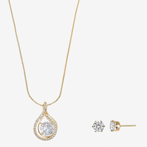 Sparkle Allure Womens Cubic Zirconia 14K Gold Over Brass Round 2-pc. Jewelry Set, One Size, Yellow