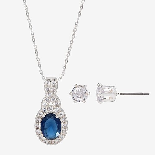 Sparkle Allure Womens Blue Cubic Zirconia Pure Silver Over Brass Round 2-pc. Jewelry Set, One Size, Silver