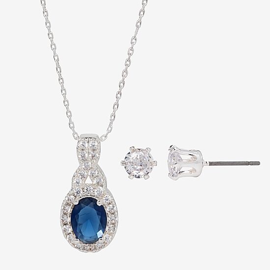 Sparkle Allure Womens Blue Cubic Zirconia Pure Silver Over Brass Round 2-pc. Jewelry Set