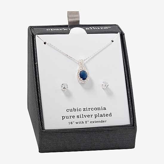 Sparkle Allure Womens Blue Cubic Zirconia Pure Silver Over Brass Round 2-pc. Jewelry Set