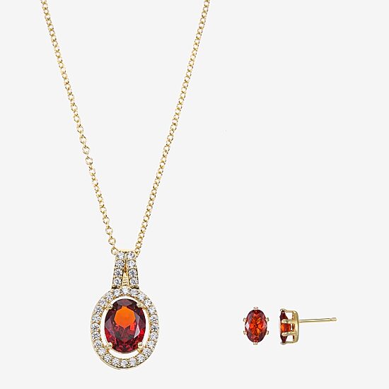 Sparkle Allure Womens Red Cubic Zirconia 14K Gold Over Brass Oval 2-pc. Jewelry Set