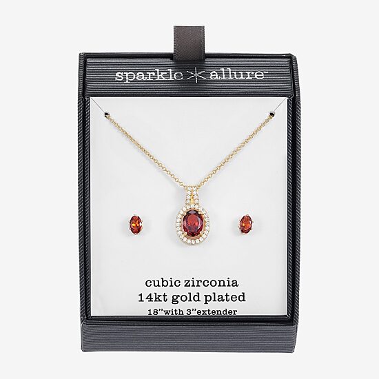 Sparkle Allure Womens Red Cubic Zirconia 14K Gold Over Brass Oval 2-pc. Jewelry Set