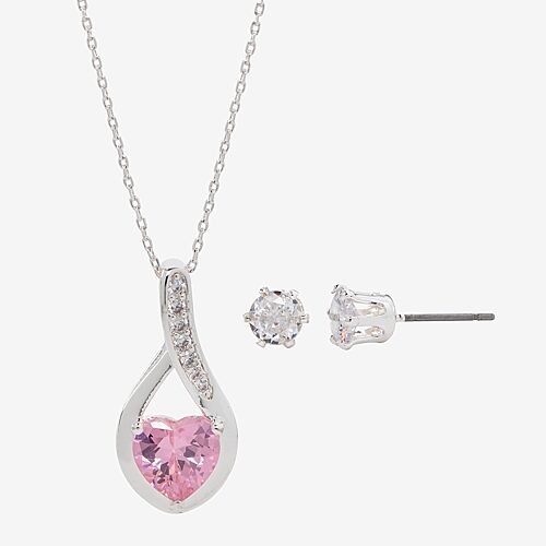 Sparkle Allure Womens Pink Cubic Zirconia Pure Silver Over Brass Heart 2-pc. Jewelry Set, One Size, Silver