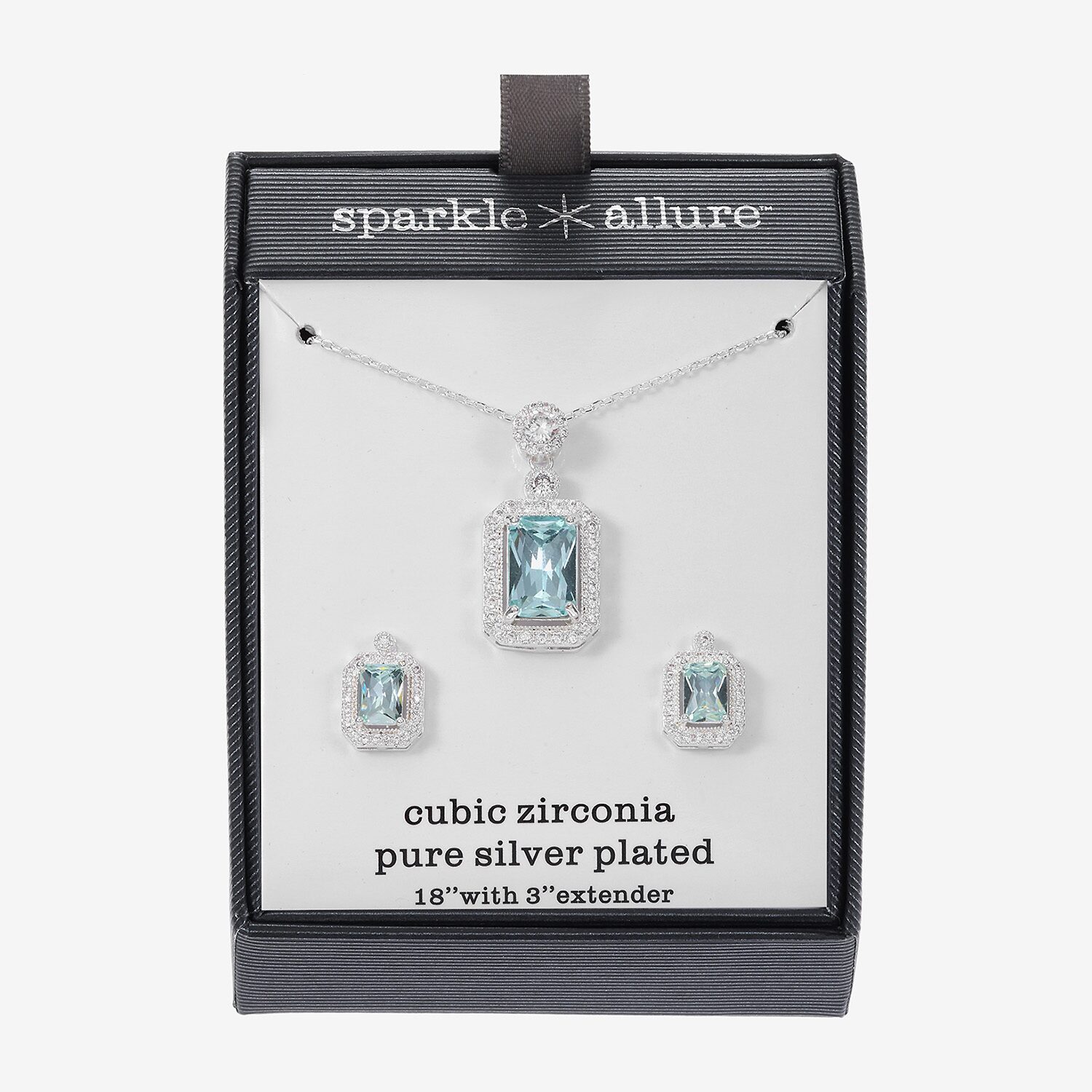 Sparkle Allure Womens Blue Cubic Zirconia Pure Silver Over Brass Cushion 2-pc. Jewelry Set