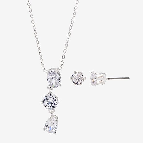 Sparkle Allure Womens Cubic Zirconia Pure Silver Over Brass Pear 2-pc. Jewelry Set, One Size, Silver