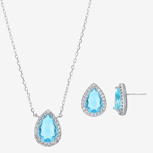 Sparkle Allure Womens Blue Cubic Zirconia Pure Silver Over Brass Pear 2-pc. Jewelry Set, One Size, Silver