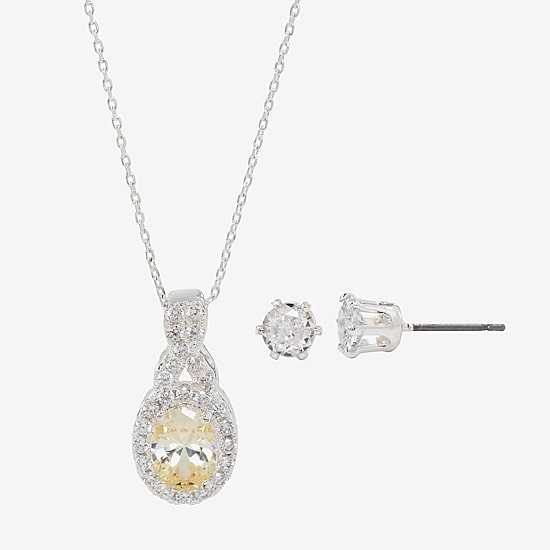 Sparkle Allure Womens Yellow Cubic Zirconia Pure Silver Over Brass Round 2-pc. Jewelry Set