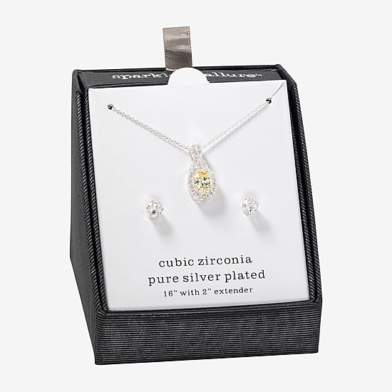 Sparkle Allure Womens Yellow Cubic Zirconia Pure Silver Over Brass Round 2-pc. Jewelry Set