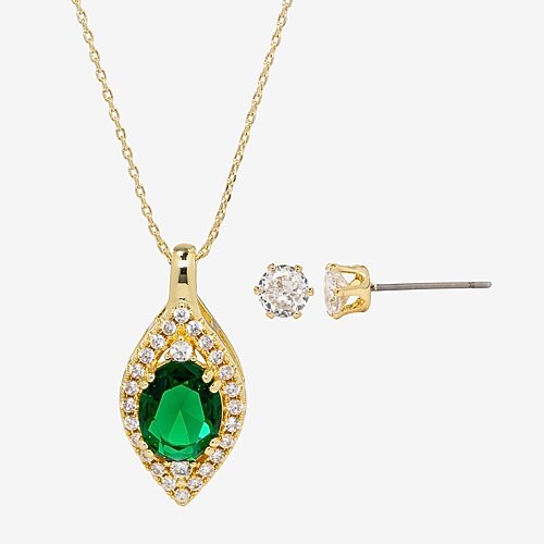 Sparkle Allure Womens Green Cubic Zirconia 14K Gold Over Brass Oval 2-pc. Jewelry Set, One Size, Yellow