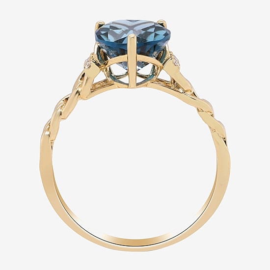 Limited Quantities! Womens Diamond Accent Genuine Blue Topaz 10K Gold Cocktail Ring