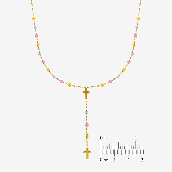 Religious Jewelry Cross Womens 14K Gold 17 Inch Rosary Necklace