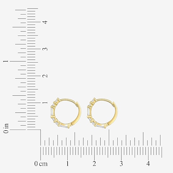 Womens Cubic Zirconia 14K Gold 10.5mm Rectangular Hoop Earrings