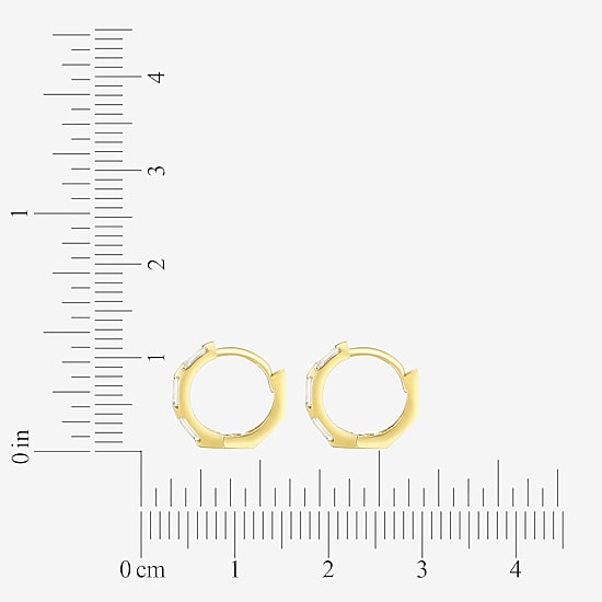 Womens Cubic Zirconia 14K Gold 11mm Rectangular Hoop Earrings