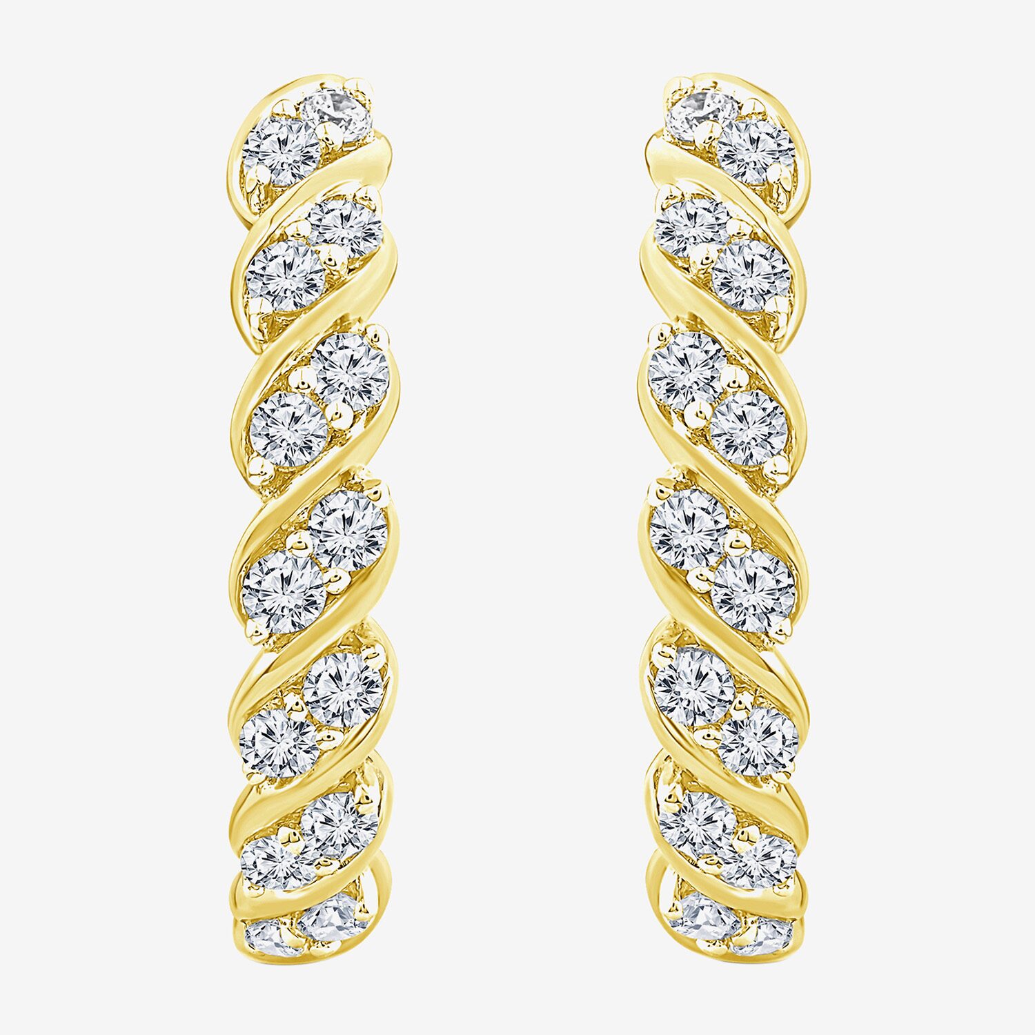 (F /Si2) Womens 1 CT. T.W. Lab Grown White Diamond 14K Gold Over Silver 25mm Hoop Earrings