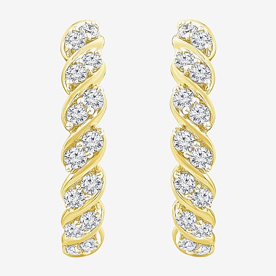 (F /Si2) Womens 1 CT. T.W. Lab Grown White Diamond 14K Gold Over Silver 25mm Hoop Earrings